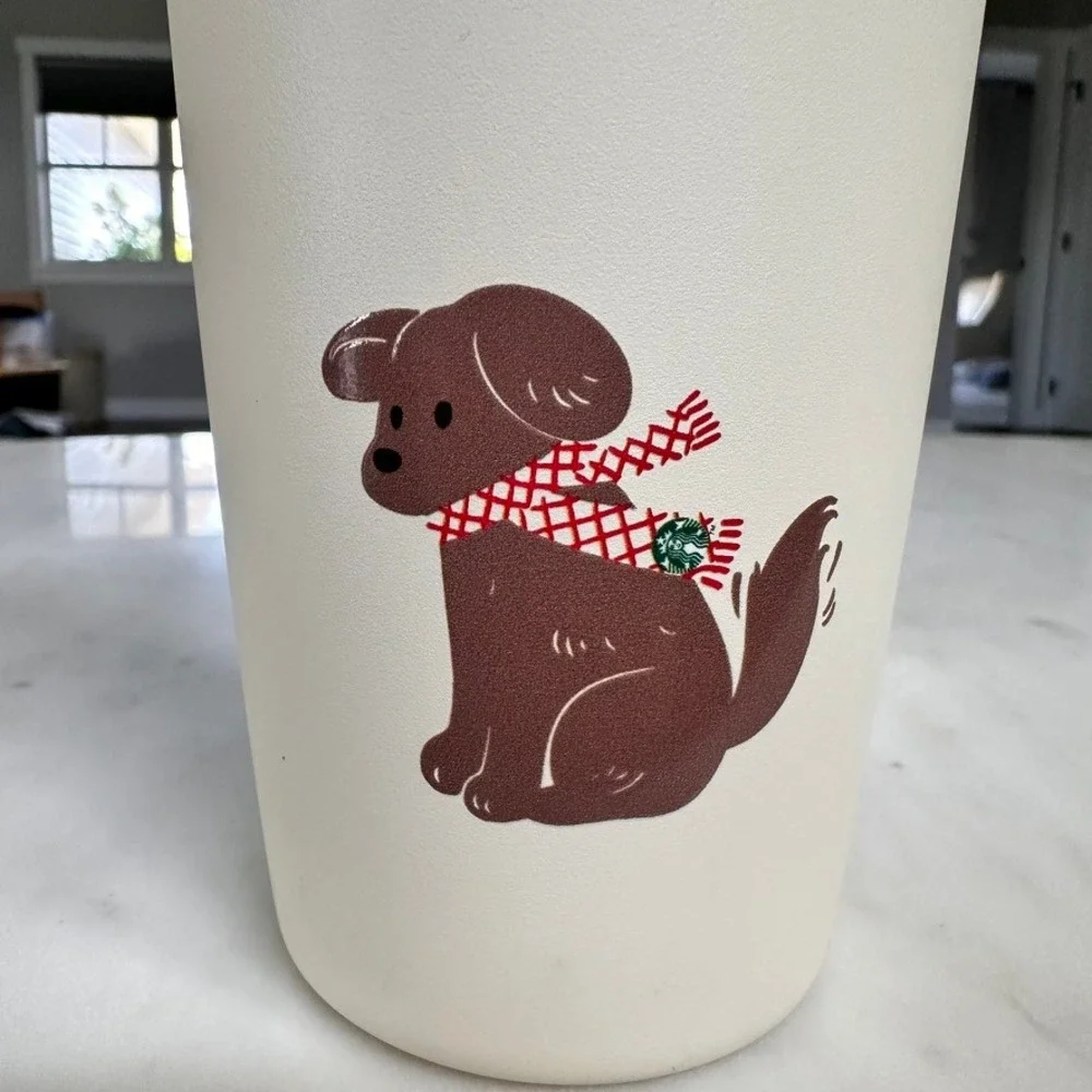 Starbucks MiiR 16oz Tumbler Set Cream Brown Dog Scarf Insulated Stainless Steel